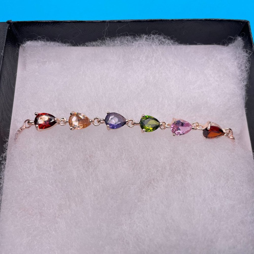 Multi-Color Crystal Rose Gold Bracelet w/Gift Box - NEW